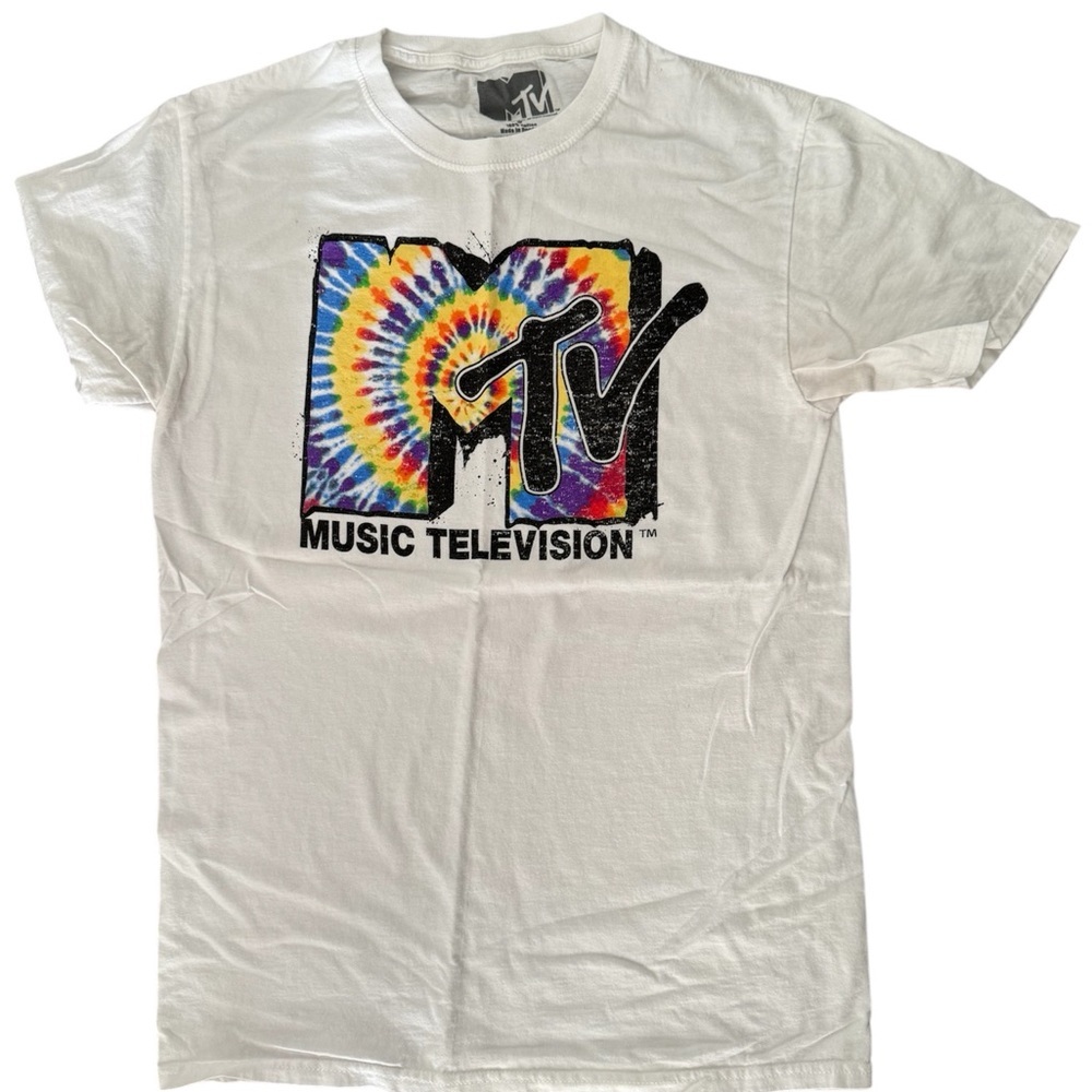 MTV White Tie-Dye Logo Short Sleeve T-Shirt S